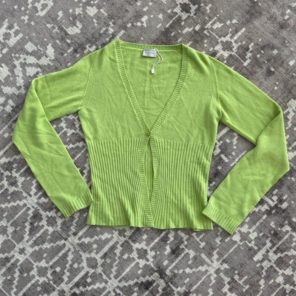 EUC Stefano Made In Italy Lime Green Cardigan Sweater Single button Cropped